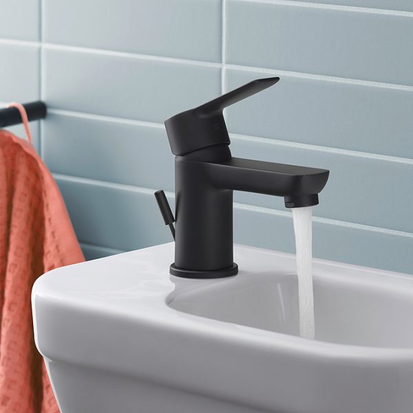 Duravit D Code Small Basin Mixer Tap with Pop Up Waste   Matt Black - Image 3