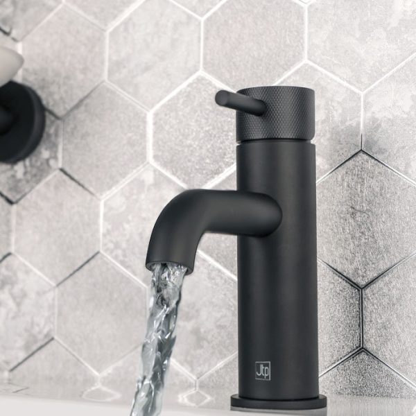 JTP Vos Matt Black Single Lever Basin Mixer with Designer Handle - Image 2
