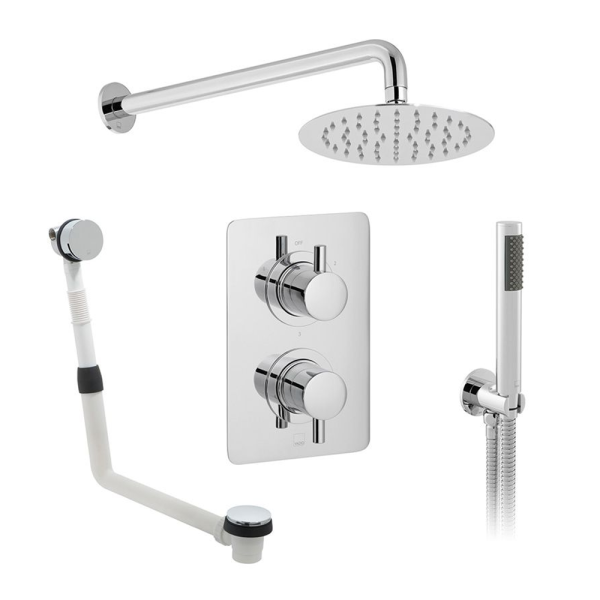 Vado Celsius Concealed 3 Outlet Thermostatic Shower Pack with Click Clack Bath Filler Waste