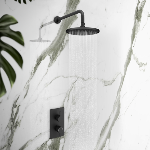 Arezzo EcoDelux Water Saving Matt Black Round Shower Package with Concealed Valve + Head