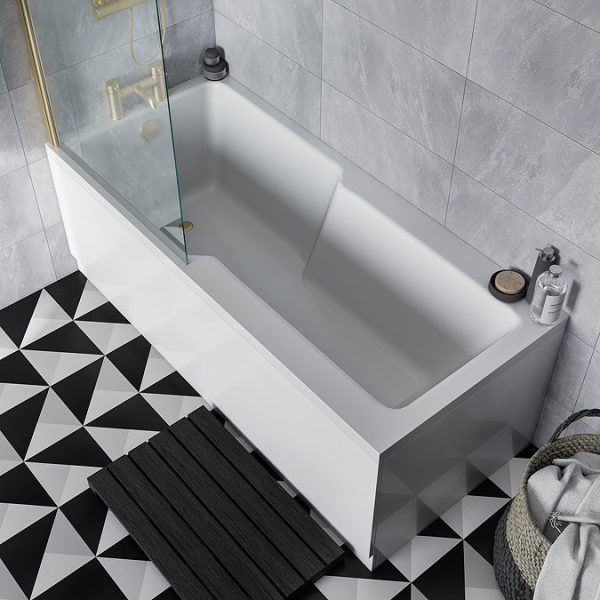 EcoDelux Premiercast Shower Bath   1700 x 750 with Brushed Brass Bath Screen - Image 2