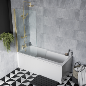 EcoDelux Premiercast Shower Bath   1700 x 750 with Brushed Brass Bath Screen