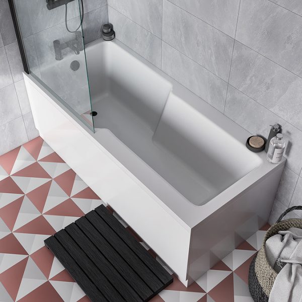 EcoDelux Premiercast Shower Bath   1700 x 750 with Matt Black Bath Screen - Image 2