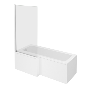 EcoDelux Water Saving Bath   1700mm L Shaped with Hinged Screen + Panel