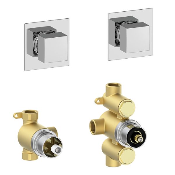 Milan Square Concealed Individual Diverter and Thermostatic Control Valve with Handset and 300mm Shower Head - Image 3
