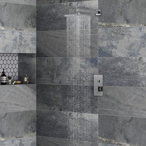 Milan Square Concealed Push Button Valve + Rainfall Shower Head - Image 3