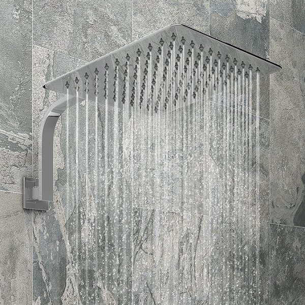Milan Square Push Button Concealed Shower Valve with 300 x 300mm Shower Head + Curved Arm - Image 2