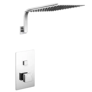Milan Square Push Button Concealed Shower Valve with 300 x 300mm Shower Head + Curved Arm