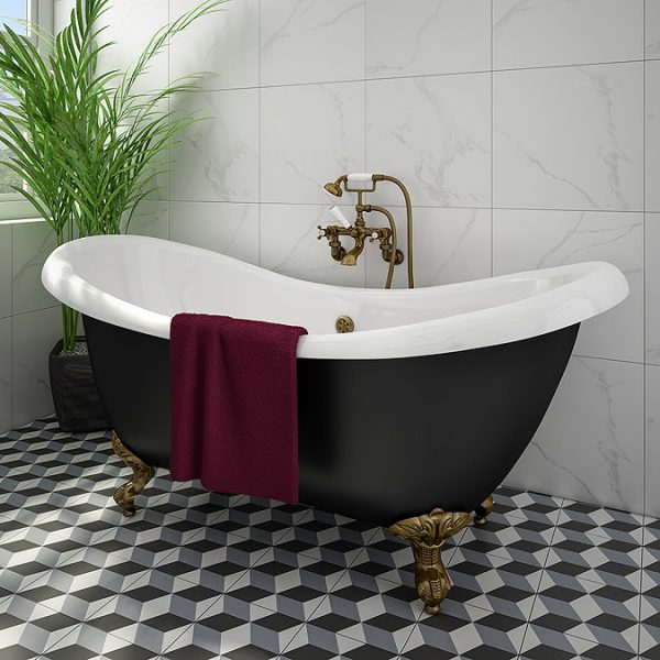 Trafalgar Crosshead Wall Mounted Bath Shower Mixer & Shower Kit Antique Brass - Image 2