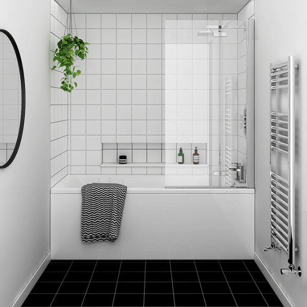 Nuie Square Hinged with Fixed Panel Screen Linton Shower Bath - Image 2