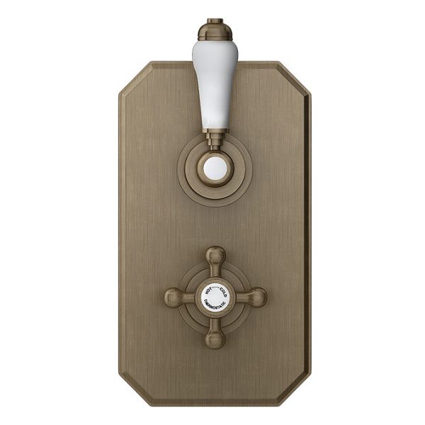 Trafalgar Antique Brass Shower with Concealed Valve + Ceiling Mounted 8" Head - Image 2
