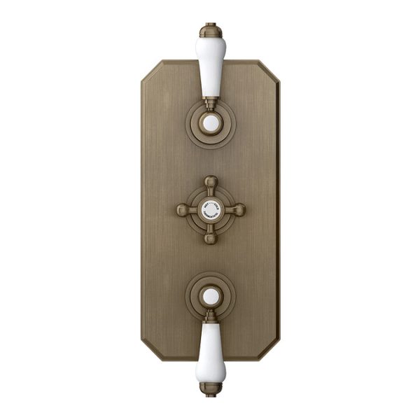 Trafalgar Antique Brass Shower with Concealed Valve, Ceiling Mounted 8" Head + Handset - Image 2