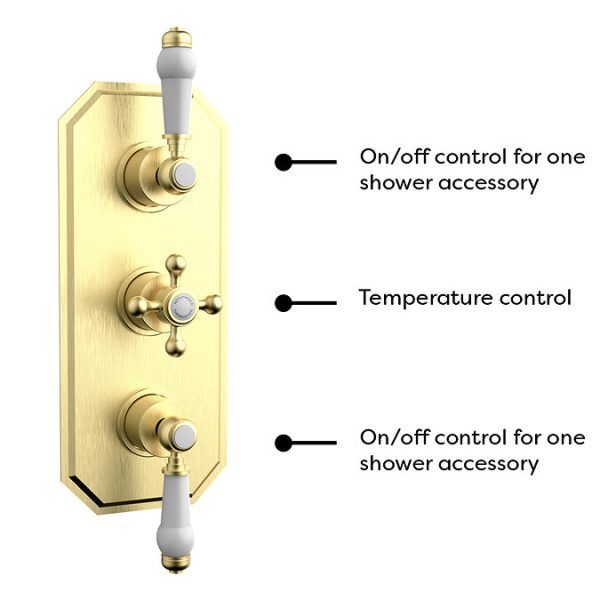 Trafalgar Brushed Brass Shower with Concealed Valve, Ceiling Mounted 8" Head + Handset - Image 7
