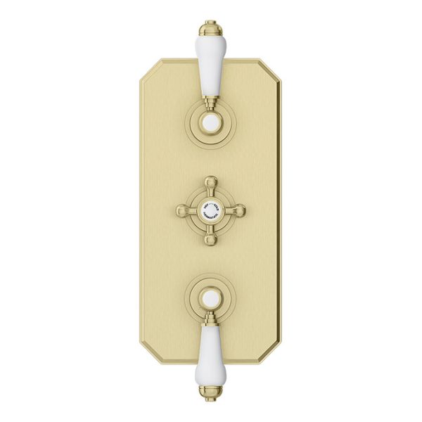 Trafalgar Brushed Brass Shower with Concealed Valve, Ceiling Mounted 8" Head + Handset - Image 2