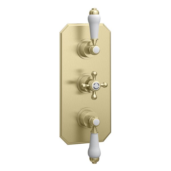 Trafalgar Brushed Brass Shower with Concealed Valve, Ceiling Mounted 8" Head + Handset - Image 6