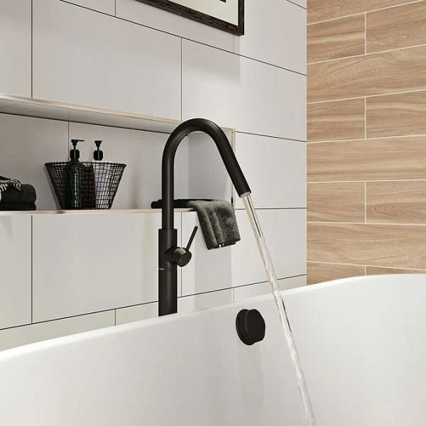 Mode Spencer Round Black Freestanding Side Lever Bath Filler Tap - Image 3