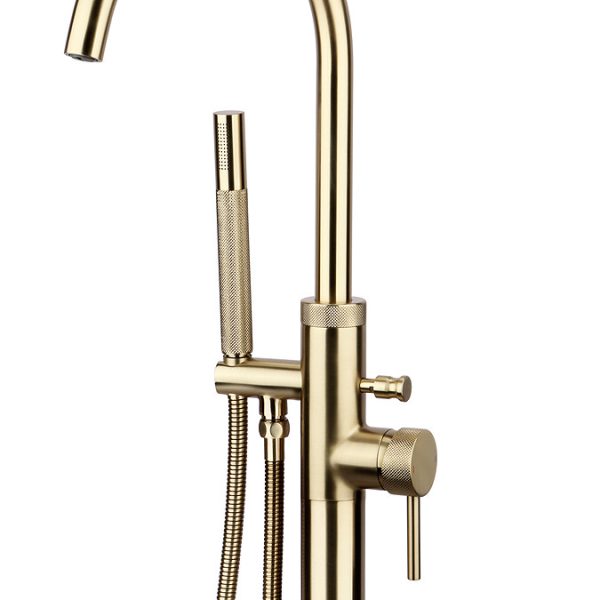 Foundry Brushed Brass Freestanding Bath Shower Mixer Tap - Image 2