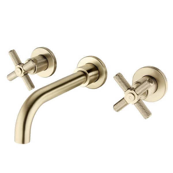 Foundry Wall Mounted 3 Hole Basin Mixer Tap Brushed Brass - Image 4