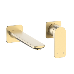 Crosswater Fuse Wall Mounted 2 Hole Set Basin Mixer   Brushed Brass