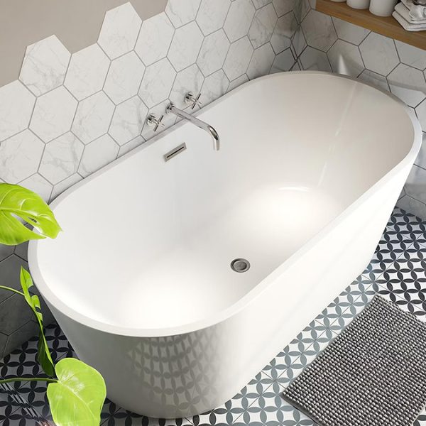 Mode Tate 1500 x 750mm White Double Ended Freestanding Bath with Waste - Image 2