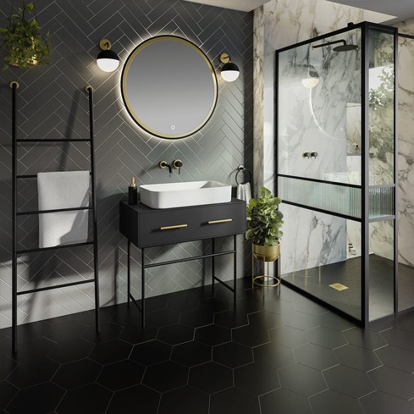 Gatsby Matt Black & Brushed Brass Round Shower Package with Concealed Valve + Head - Image 4