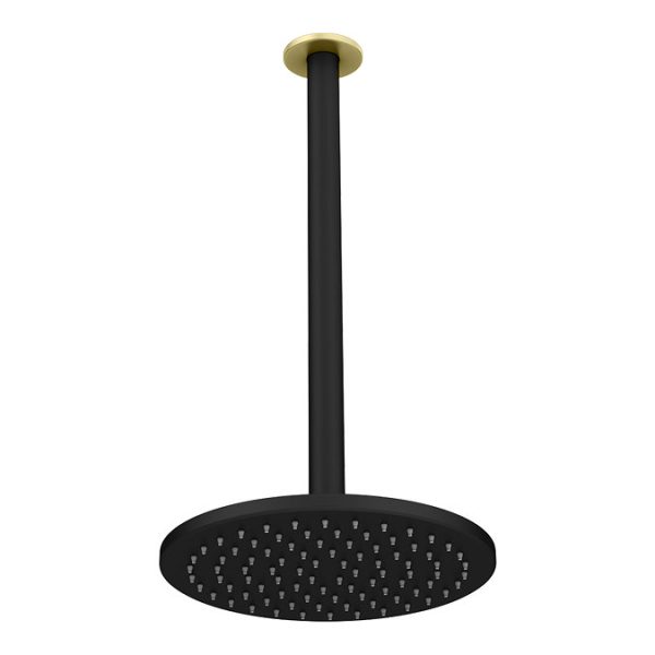 Gatsby Matt Black & Brushed Brass Round Shower Package with Concealed Valve + Ceiling Mounted Head - Image 4