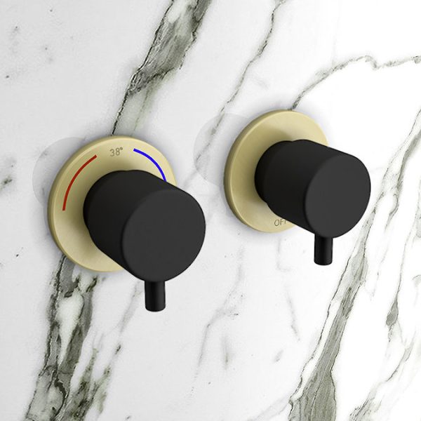 Gatsby Matt Black & Brushed Brass Round Shower Package with Concealed Valve + Head - Image 8
