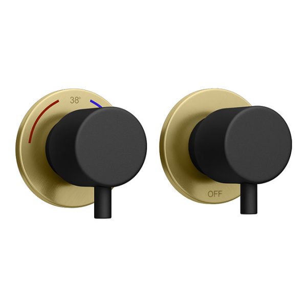 Gatsby Matt Black & Brushed Brass Round Shower Package with Concealed Valve + Head - Image 5