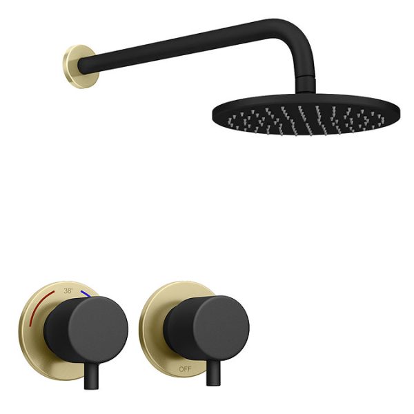Gatsby Matt Black & Brushed Brass Round Shower Package with Concealed Valve + Head - Image 7