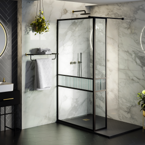 Gatsby 1700 x 800 Matt Black Framed Wetroom (1000mm Screen, Return Panel + Slate Effect Tray)