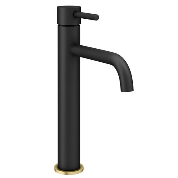 Gatsby Matt Black & Brushed Brass High Rise Basin Mono Mixer Tap - Image 2