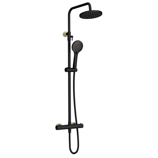 Gatsby Matt Black & Brushed Brass Round Thermostatic Shower - Image 2