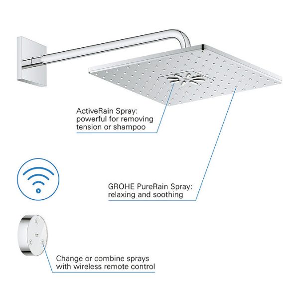 Grohe Grohtherm SmartConnect Square Head & Handset Shower Set - Image 6