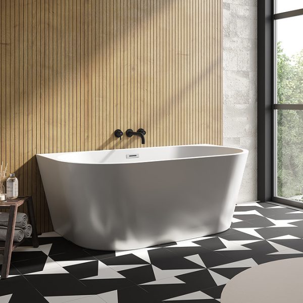 Apollo 1500 x 750mm Small Back To Wall Modern Curved Bath - Image 4
