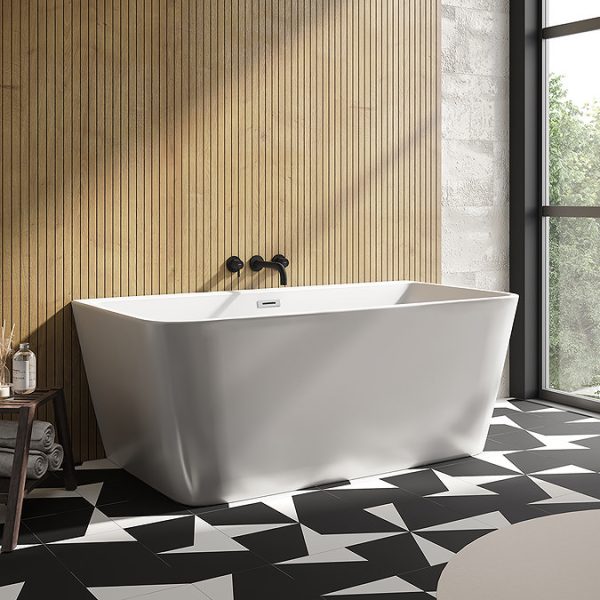 Orion 1500 x 750mm Small Back To Wall Modern Square Bath - Image 2