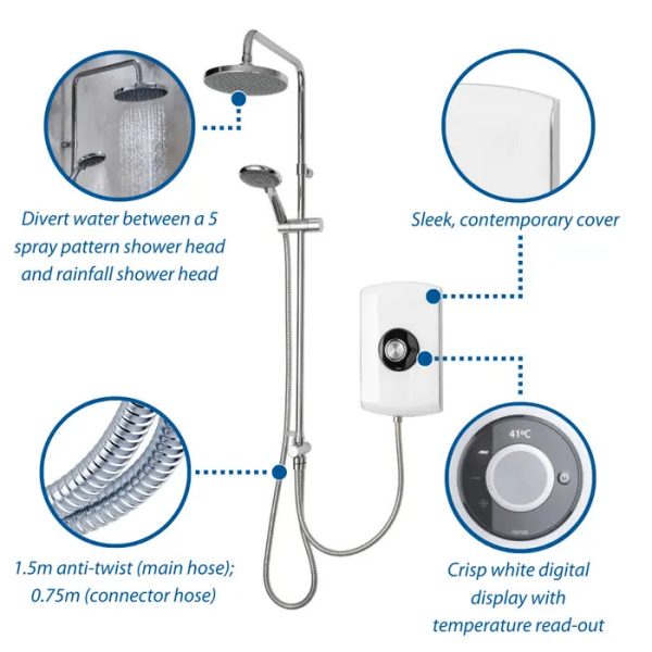 Triton Amore DuElec 9.5kw Electric Shower   Gloss White - Image 4