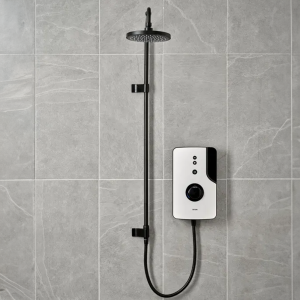 Triton ENlight Thermostatic White Electric Shower with Black UNIQ Shower Kit