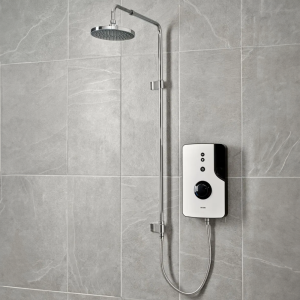 Triton ENlight Thermostatic White Electric Shower with Chrome UNIQ Shower Kit