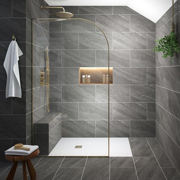 Arezzo Brushed Brass Round Shower System   300mm Fixed Head with Slider Rail Kit - Image 5