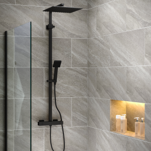 Arezzo Modern Square Thermostatic Shower (300 x 300mm Head   Matt Black)