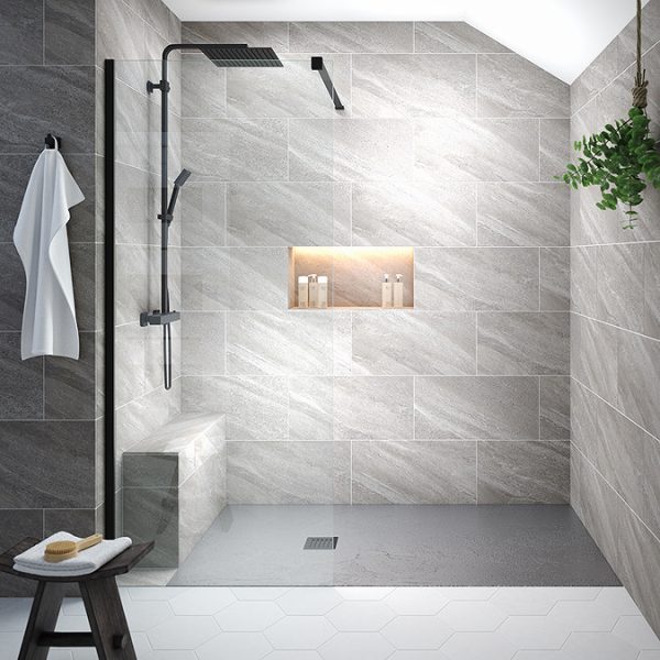 Imperia 1700 x 900mm Graphite Slate Effect Rectangular Shower Tray + Graphite Waste - Image 3