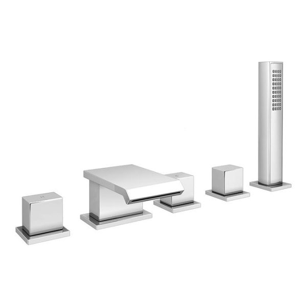 Glacier Waterfall Chrome Deck Mounted (5TH) Bath Shower Mixer Tap + Shower Kit - Image 2