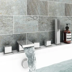 Glacier Waterfall Chrome Deck Mounted (5TH) Bath Shower Mixer Tap + Shower Kit
