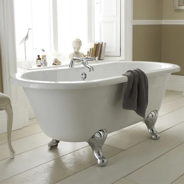 Nuie Grosvenor 1700 x 745mm Double Ended Roll Top Bath inc. Chrome Legs