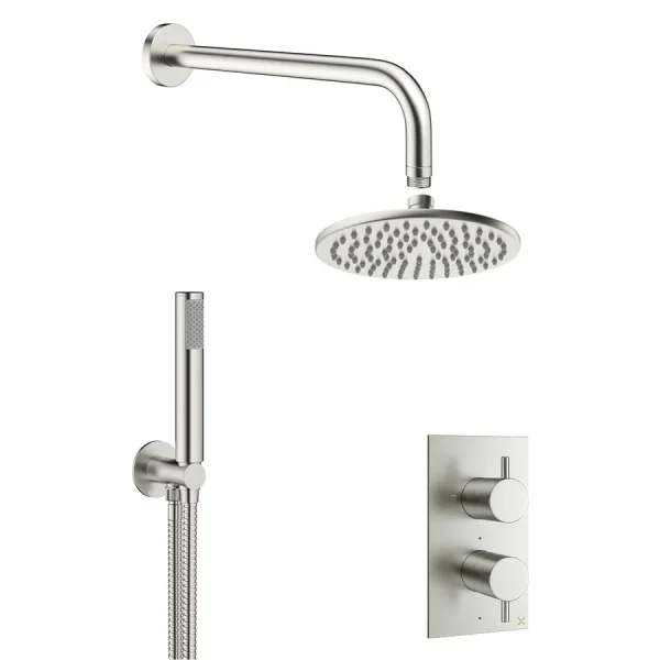 Crosswater MPRO Brushed Stainless Steel Effect 2 Outlet 2 Handle Shower Bundle