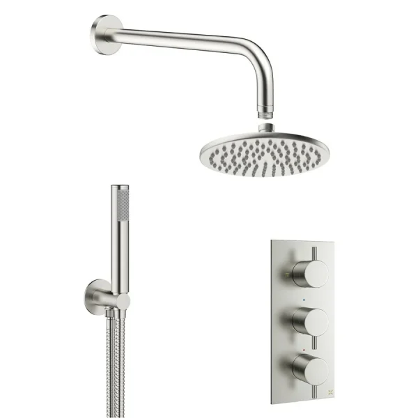 Crosswater MPRO Brushed Stainless Steel Effect 2 Outlet 3 Handle Shower Bundle