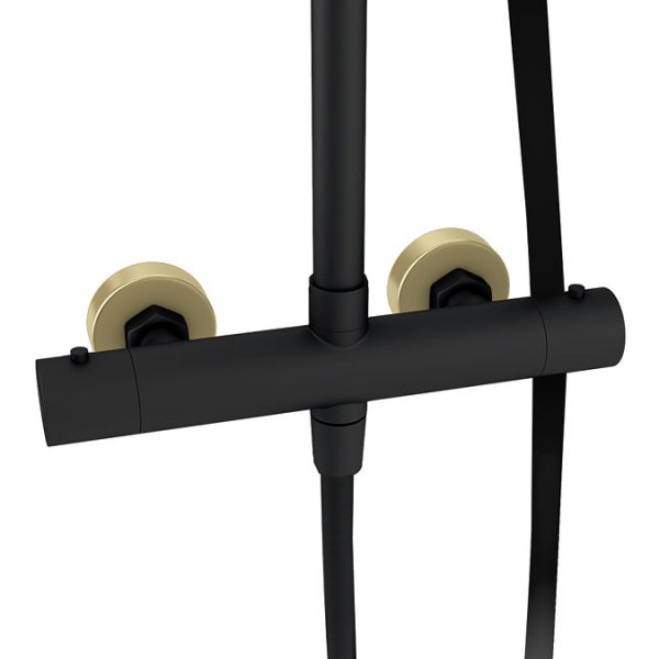 Gatsby Deluxe Cool Touch Round Thermostatic Shower (250mm Head   Matt Black & Brushed Brass) - Image 5