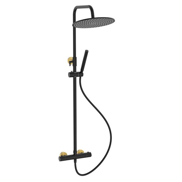 Gatsby Deluxe Cool Touch Round Thermostatic Shower (250mm Head   Matt Black & Brushed Brass) - Image 2