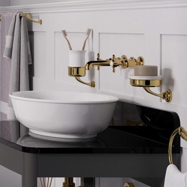 Burlington Guild 3TH Wall Mounted Basin Tap   Gold - Image 2