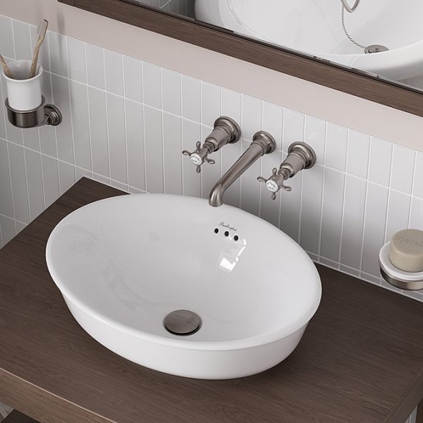 Burlington Guild 3TH Wall Mounted Basin Tap   Brushed Nickel - Image 3